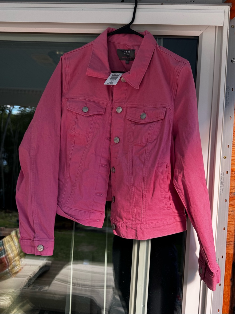torrid Pink Denim Crop Jacket with Button-Front